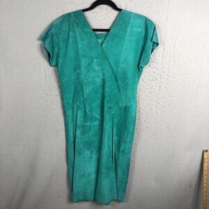 Vintage Suede Dress  Dress Womens 6 Kelly Green Leather Retro Fitted Event